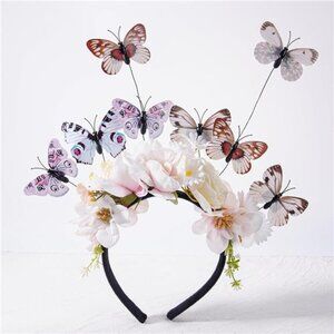 White Butterfly Fascinator Headband | Monarch Floral Crown for Women, Tea Party